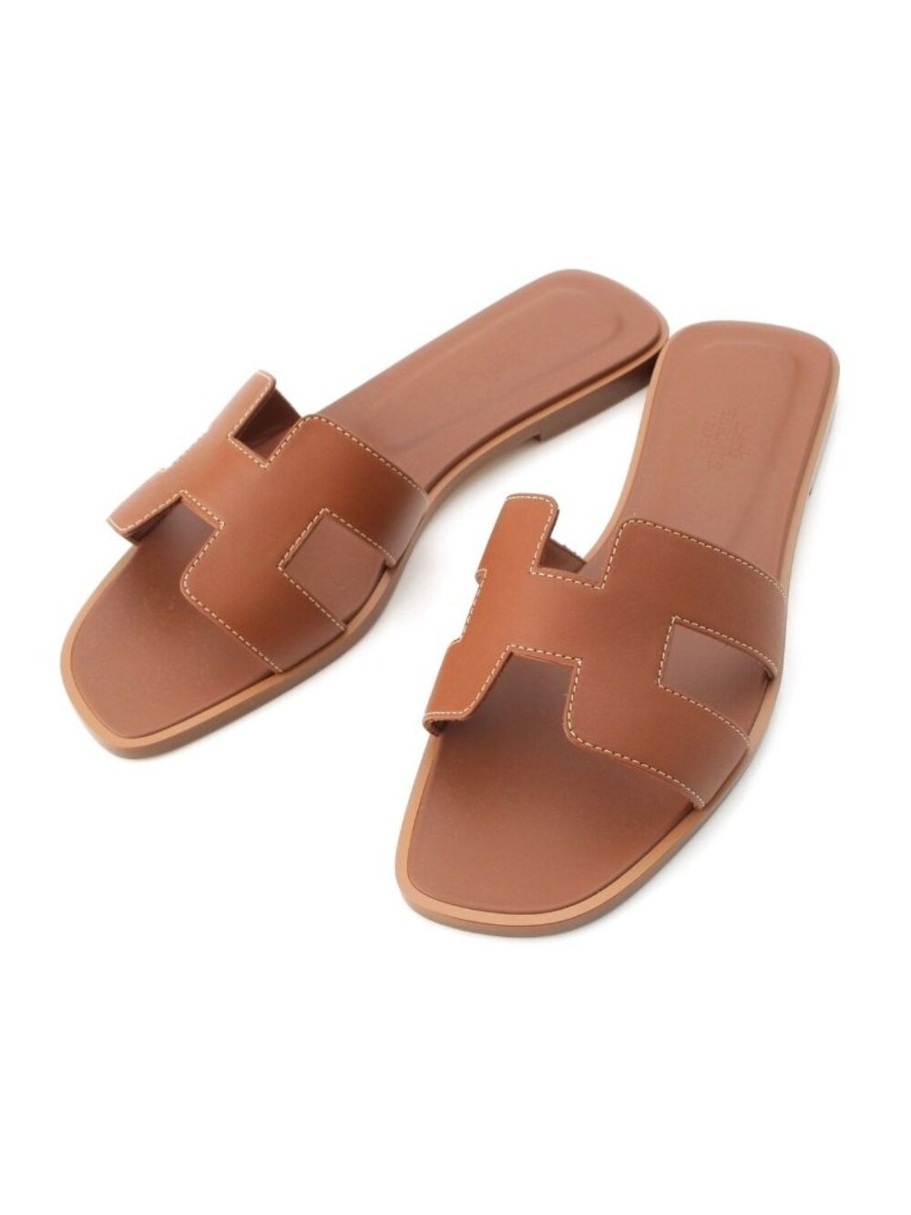 Hermes Oran Leather Sandals Gold